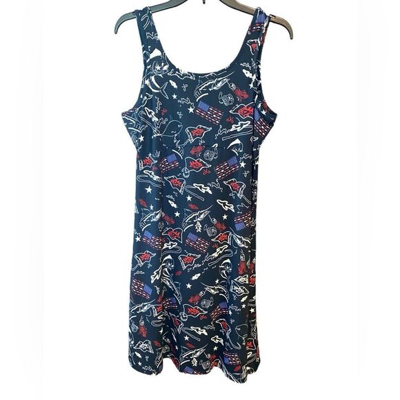 Magu Sz M Red White Blue Patriotic Fish Print Tank Style Vacation Dress - Picture 1 of 8
